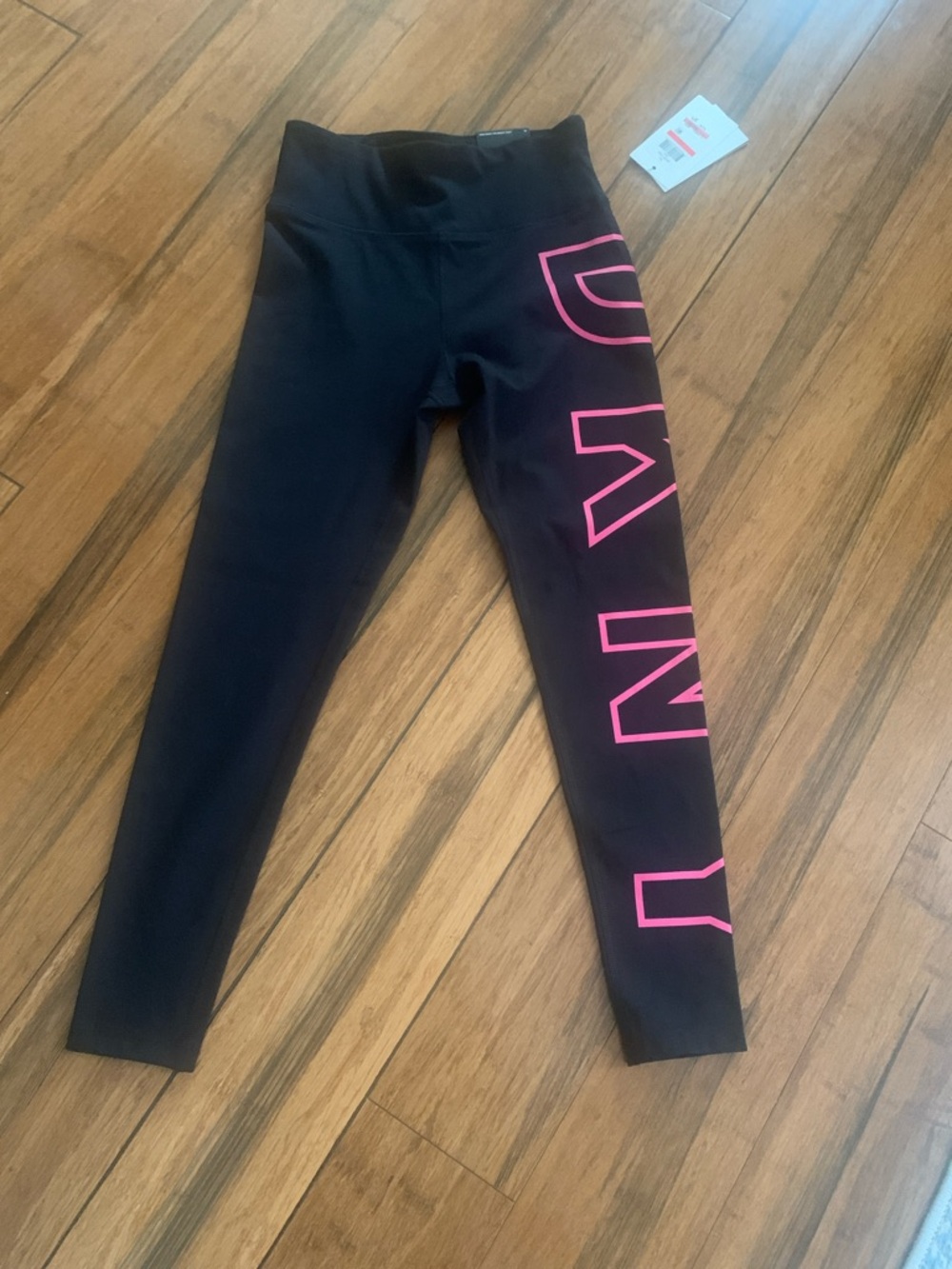 DKNY Black Leggings with Hot Pink Side Logo